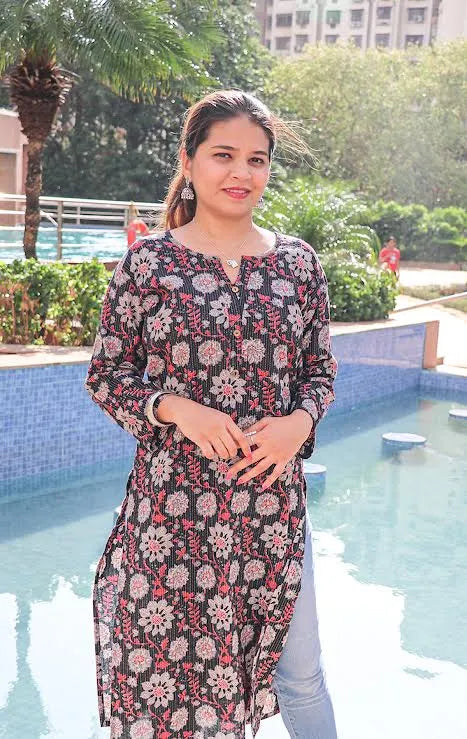 Ethnic Printed Katha Work Pure Cotton Kurti