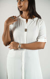 Solid White colour textured long Kurti