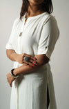 Solid White colour textured long Kurti