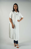 Solid White colour textured long Kurti