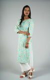 Floral Printed Mirror Work Pure Cotton Kurti 2Piece Set