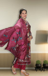 Sequins work Pure Muslin Designer Suit Set with Organza Dupatta