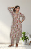 Mirror Work Floral Printed Pure Cotton Kurti set