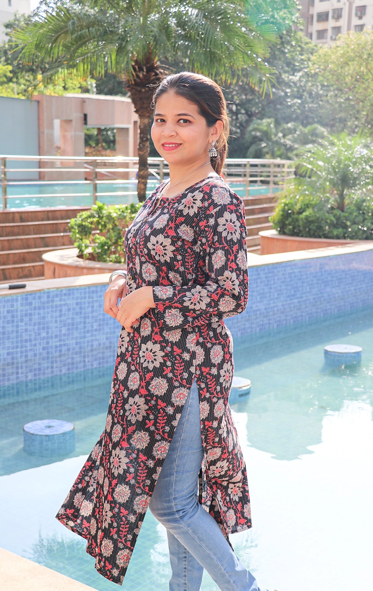 Ethnic Printed Katha Work Pure Cotton Kurti