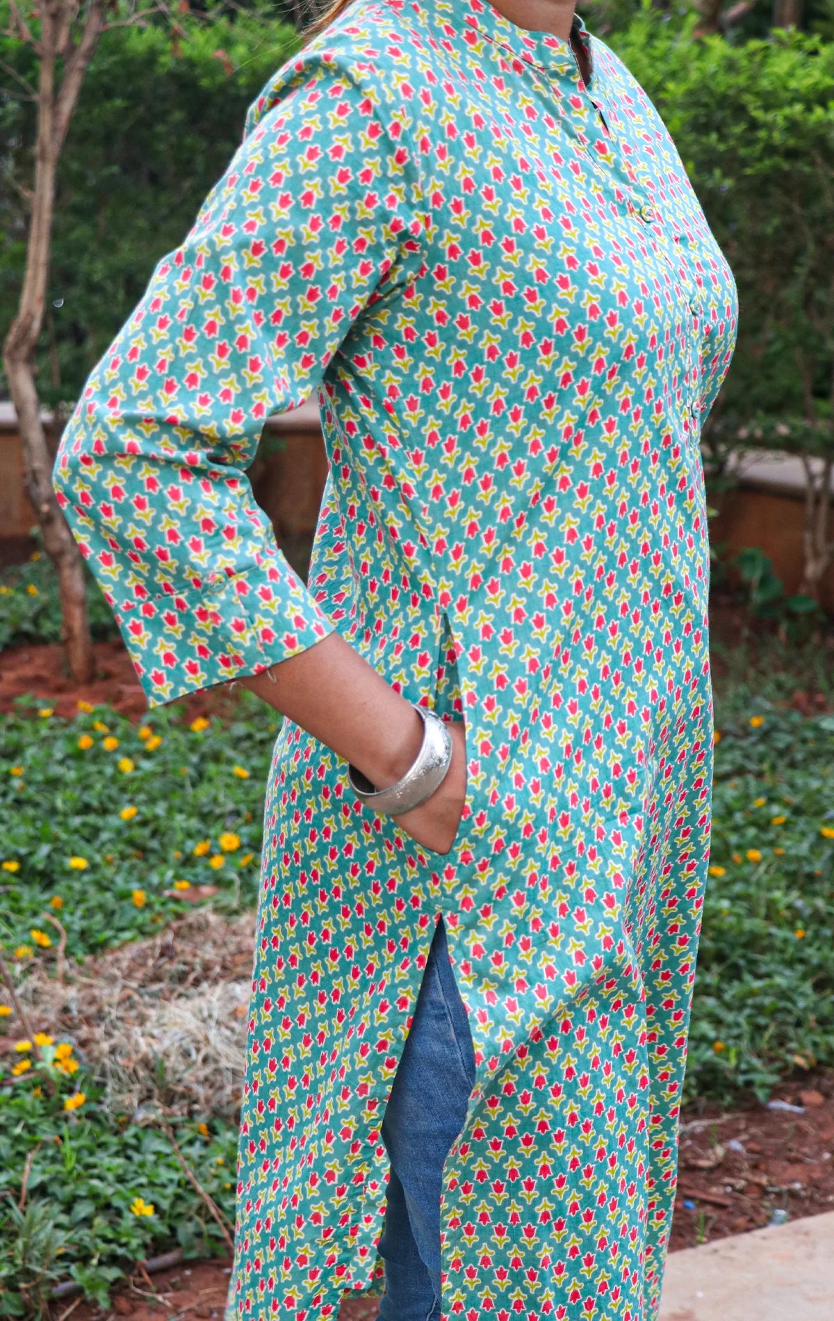 Ethnic Printed Sequins Work Pure Cotton Kurti