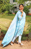 Sequins Work Block Printed Pure Cotton Suit Set with Dupatta