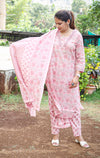 Mirror Work Floral Printed Pure Cotton Suit Set with Dupatta