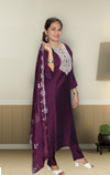 Thread and Sequins work Muslin Suit with Organza Dupatta