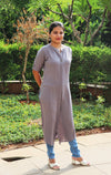 Solid grey colour textured long Kurti