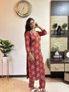 Ajrakh straight fit Anushka Co-ord set with hand mirror work