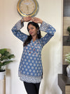 Ajrakh Hand Mirror Embroidered Trisha Short Kurti with Full Sleeves