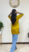 Ananya Mashru Silk Ajrakh Short Kurti with Hand Mirror Work