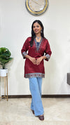 Ananya Mashru Silk Ajrakh Short Kurti with Hand Mirror Work