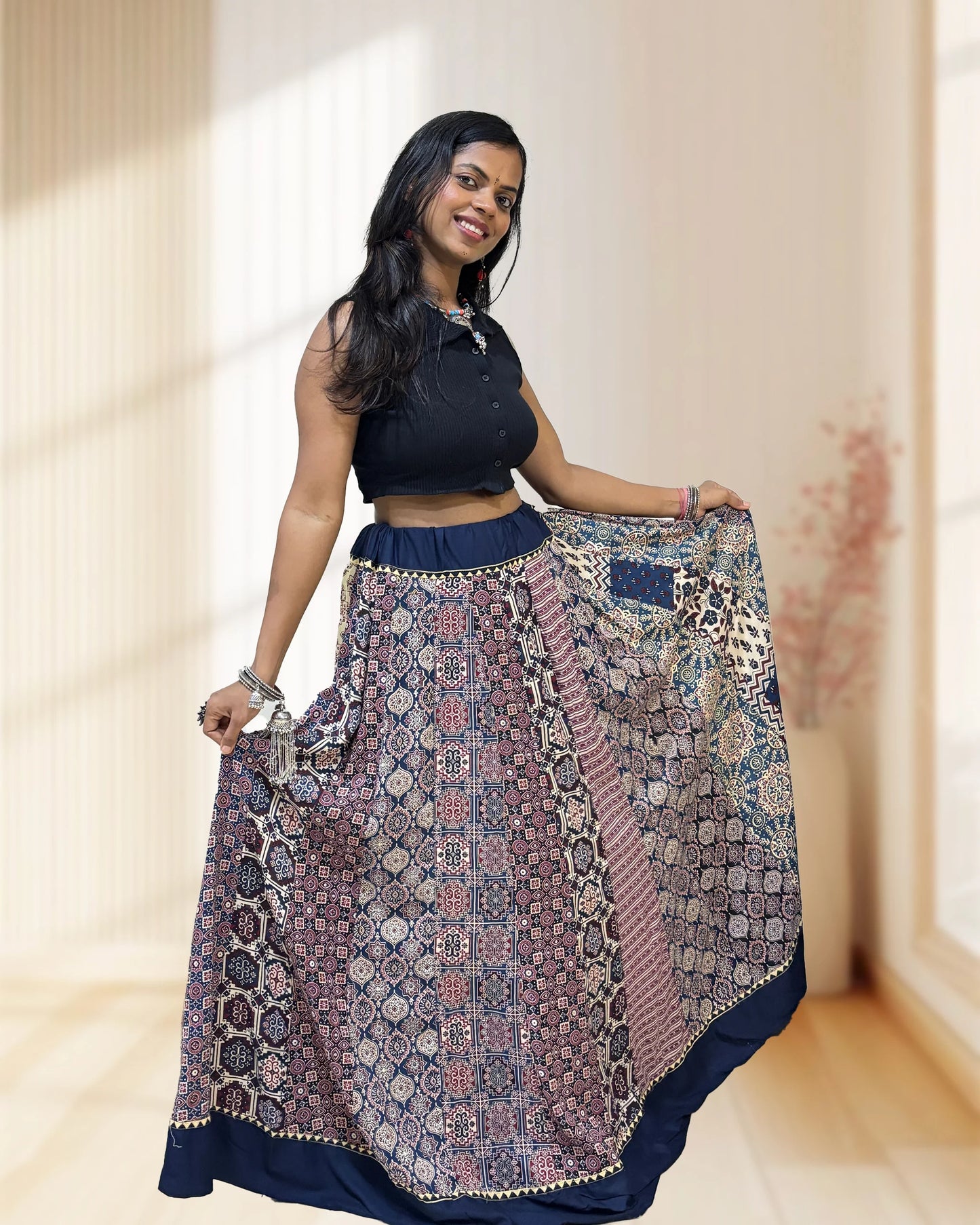 Alia Ajrakh Flared Skirt