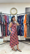Pure Mashru Silk A-line Kriti Ajrakh Sleevless Kurti with Hand Mirror Work