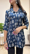 Suhana A Line Pure Mashru Silk Short Kurti With Hand Mirror Work
