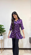 Suhana A Line Pure Mashru Silk Short Kurti With Hand Mirror Work