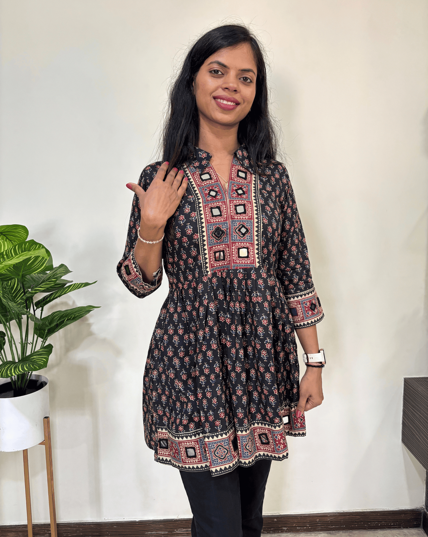 Deepika Ajrakh buta Short Kurti