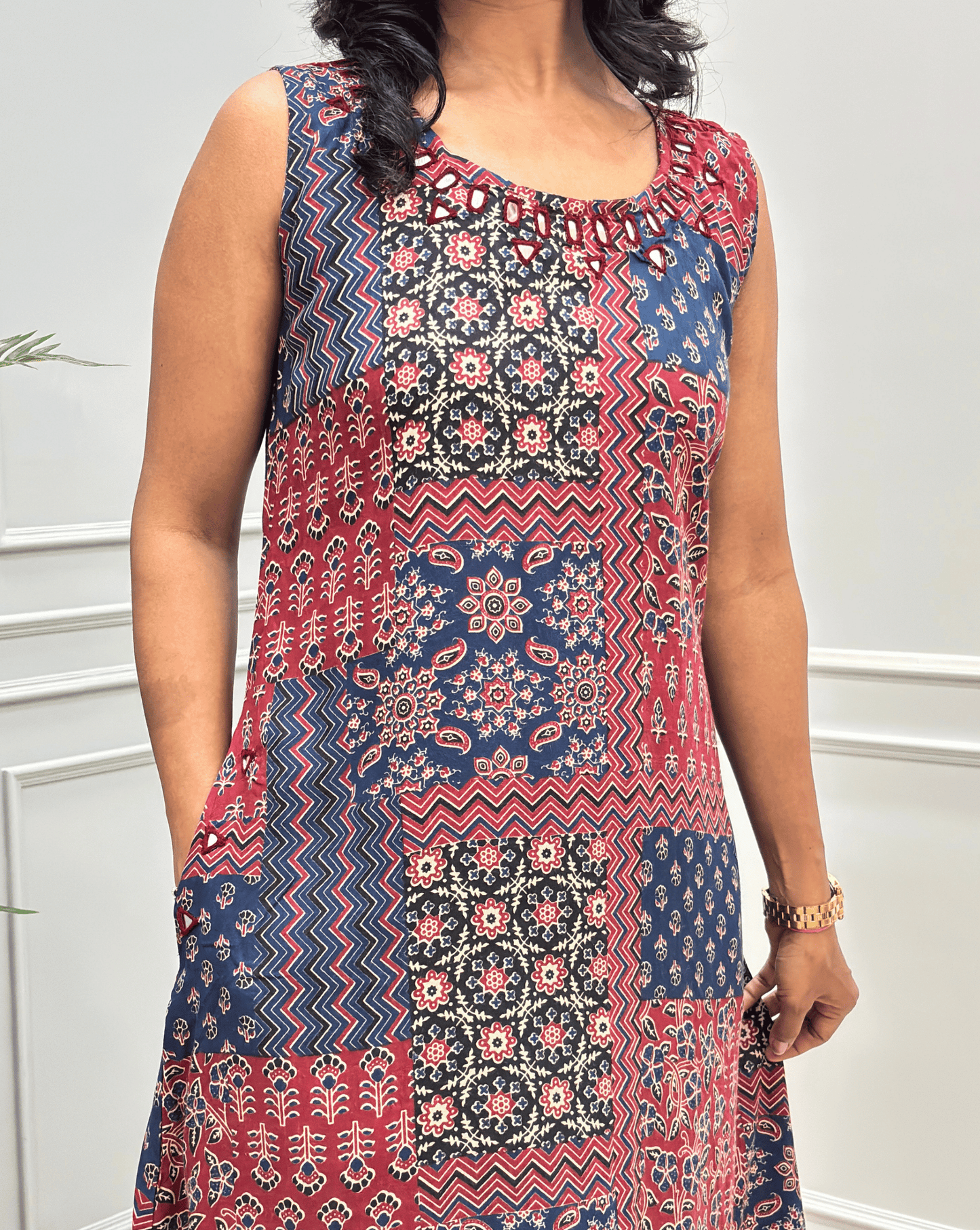 Tamannah Ajrakh Cotton Sleeveless Kurti