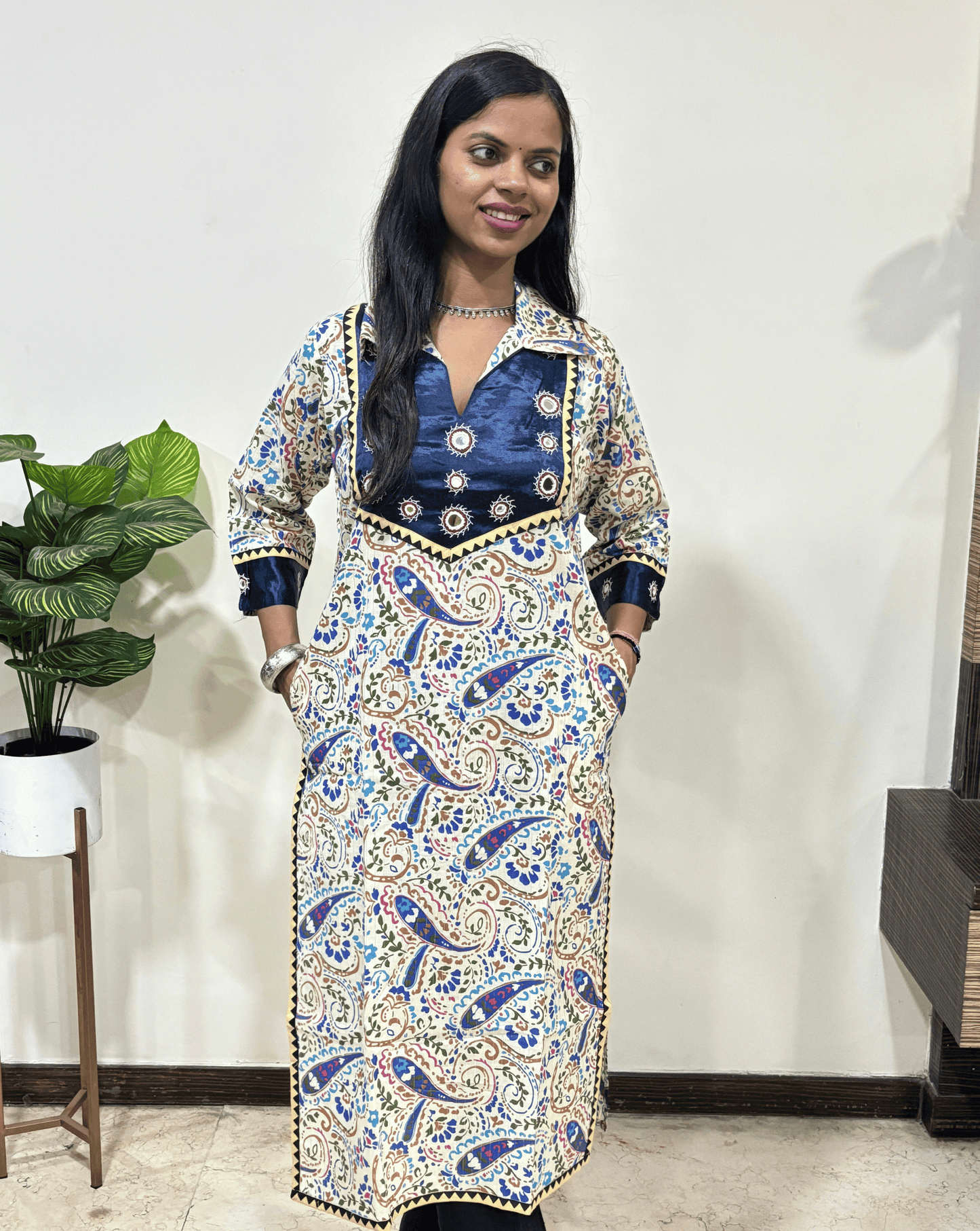 Sheesh Mashru Yolk Long Kurti