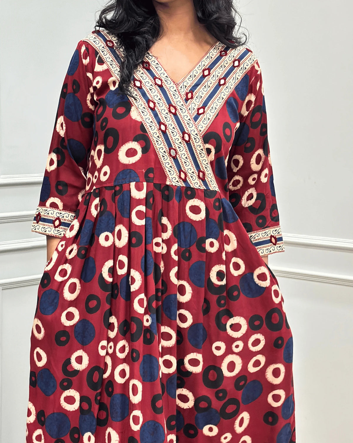Sufia Mirror work Ajrakh Cotton Long Kurti