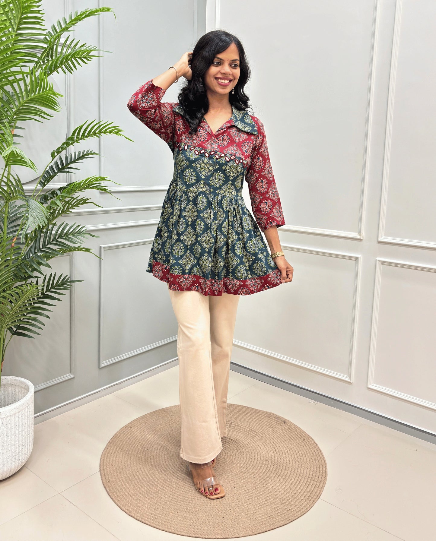 Mahira Peacock Ajrakh Short Kurti