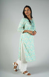 Floral Printed Mirror Work Pure Cotton Kurti 2Piece Set