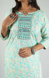 Floral Printed Mirror Work Pure Cotton Kurti 2Piece Set