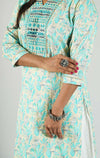Floral Printed Mirror Work Pure Cotton Kurti 2Piece Set