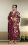 Sequins work Pure Muslin Designer Suit Set with Organza Dupatta
