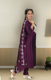 Thread and Sequins work Muslin Suit with Organza Dupatta