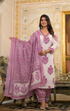 Sequins work Pure Cotton Block Printed Suit with Cotton Dupatta