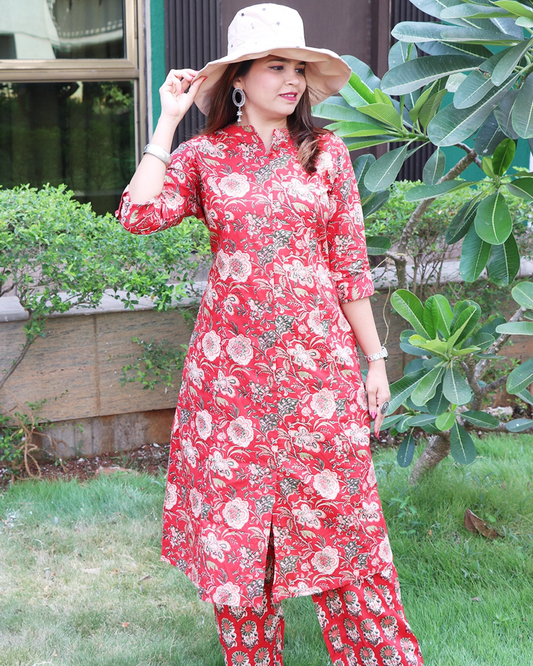 Red Premium Jaipuri Cotton Co-ord Set