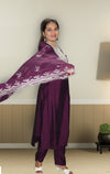 Thread and Sequins work Muslin Suit with Organza Dupatta