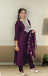 Thread and Sequins work Muslin Suit with Organza Dupatta