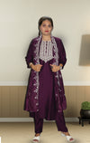 Thread and Sequins work Muslin Suit with Organza Dupatta