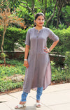 Solid grey colour textured long Kurti