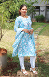 Sequins Work Block Printed Pure Cotton Suit Set with Dupatta