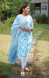 Sequins Work Block Printed Pure Cotton Suit Set with Dupatta