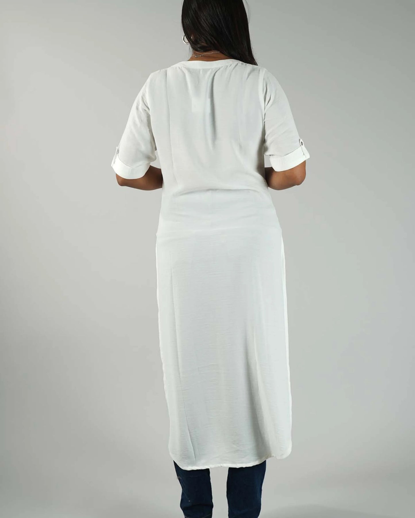 Solid White colour textured long Kurti