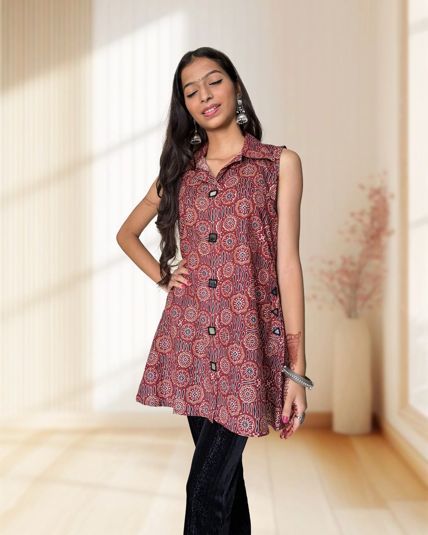 Kiara Ajrakh Short Kurti
