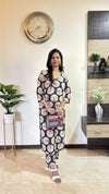 Ajrakh straight fit Anushka Co-ord set with hand mirror work