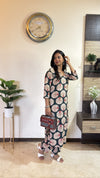 Ajrakh straight fit Anushka Co-ord set with hand mirror work