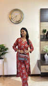Ajrakh straight fit Anushka Co-ord set with hand mirror work