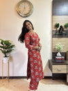 Ajrakh straight fit Anushka Co-ord set with hand mirror work