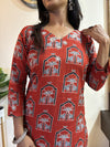 Ajrakh straight fit Anushka Co-ord set with hand mirror work