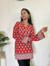 Ajrakh Hand Mirror Embroidered Trisha Short Kurti with Full Sleeves
