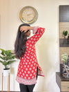 Ajrakh Hand Mirror Embroidered Trisha Short Kurti with Full Sleeves