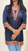 Ananya Mashru Silk Ajrakh Short Kurti with Hand Mirror Work