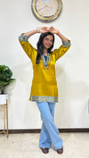 Ananya Mashru Silk Ajrakh Short Kurti with Hand Mirror Work